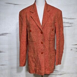Mondi The Company Blazer Womens 34 Orange Tweed Single Breasted Wool Blend Lined